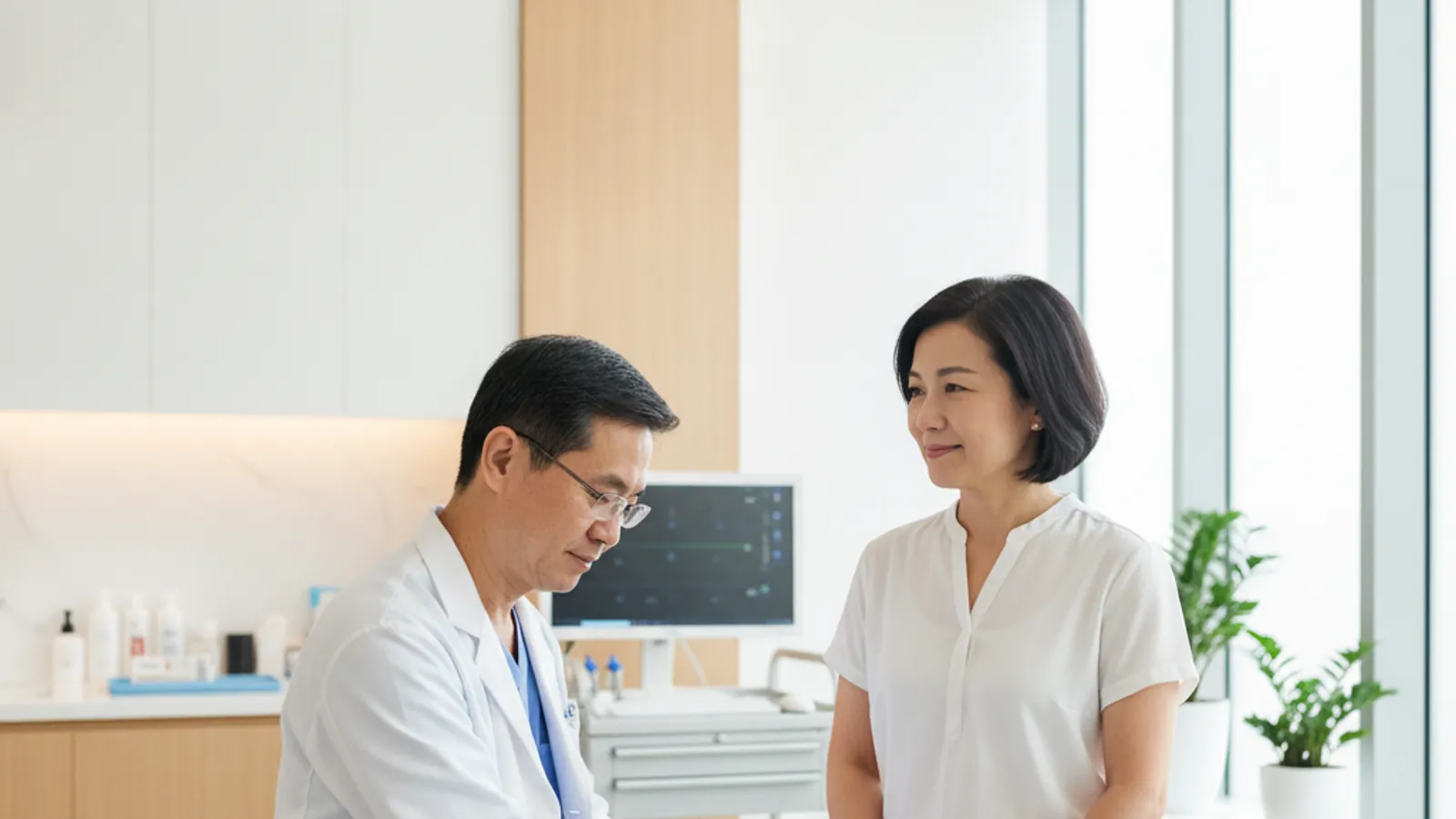 Orthopaedic surgeon examining a patient's knee in a Singapore clinic
